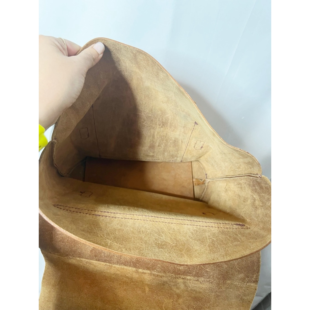 Vintage Danish Women's Hand Made Brown Leather Front Flap Tote Bag One Size - Picture 7 of 7